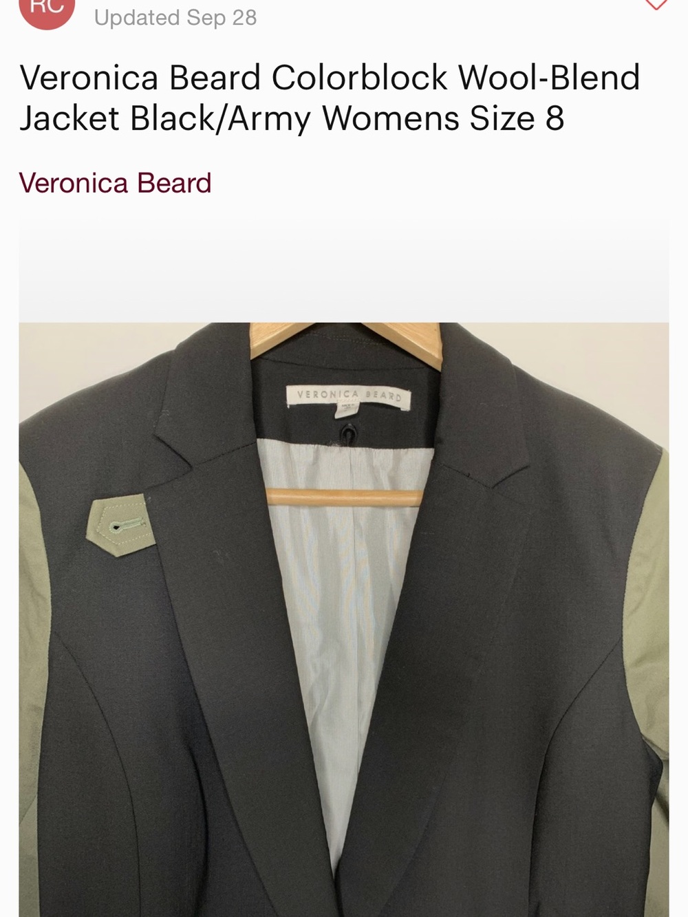Veronica Beard Military Colorblock Dickey Jacket Black Army Green Wool Size 8 - Picture 11 of 14